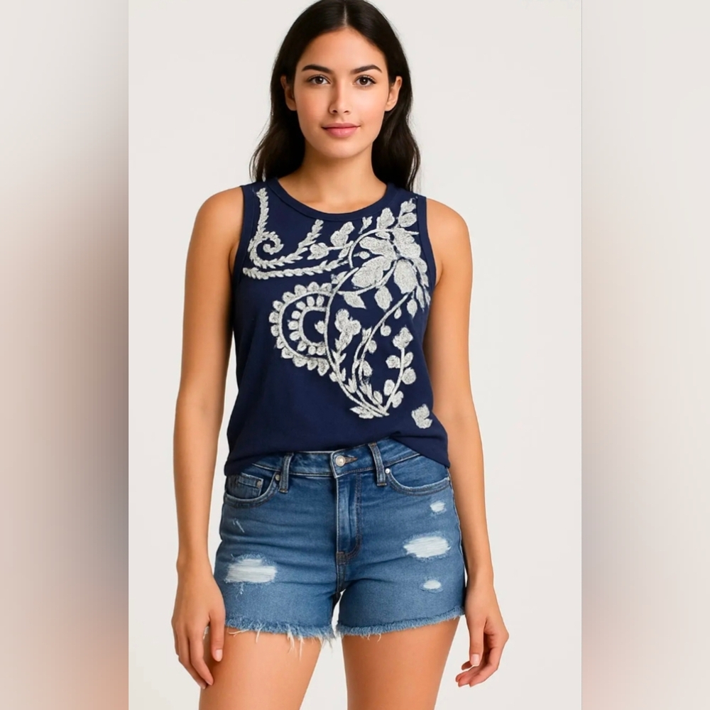 Lucky Brand Women's Navy/White Ivy Print Tank Top
